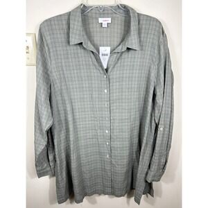 J Jill Caraway Plaid Button Down Tunic Shirt Women's XLP Layering Lumber Jane‎